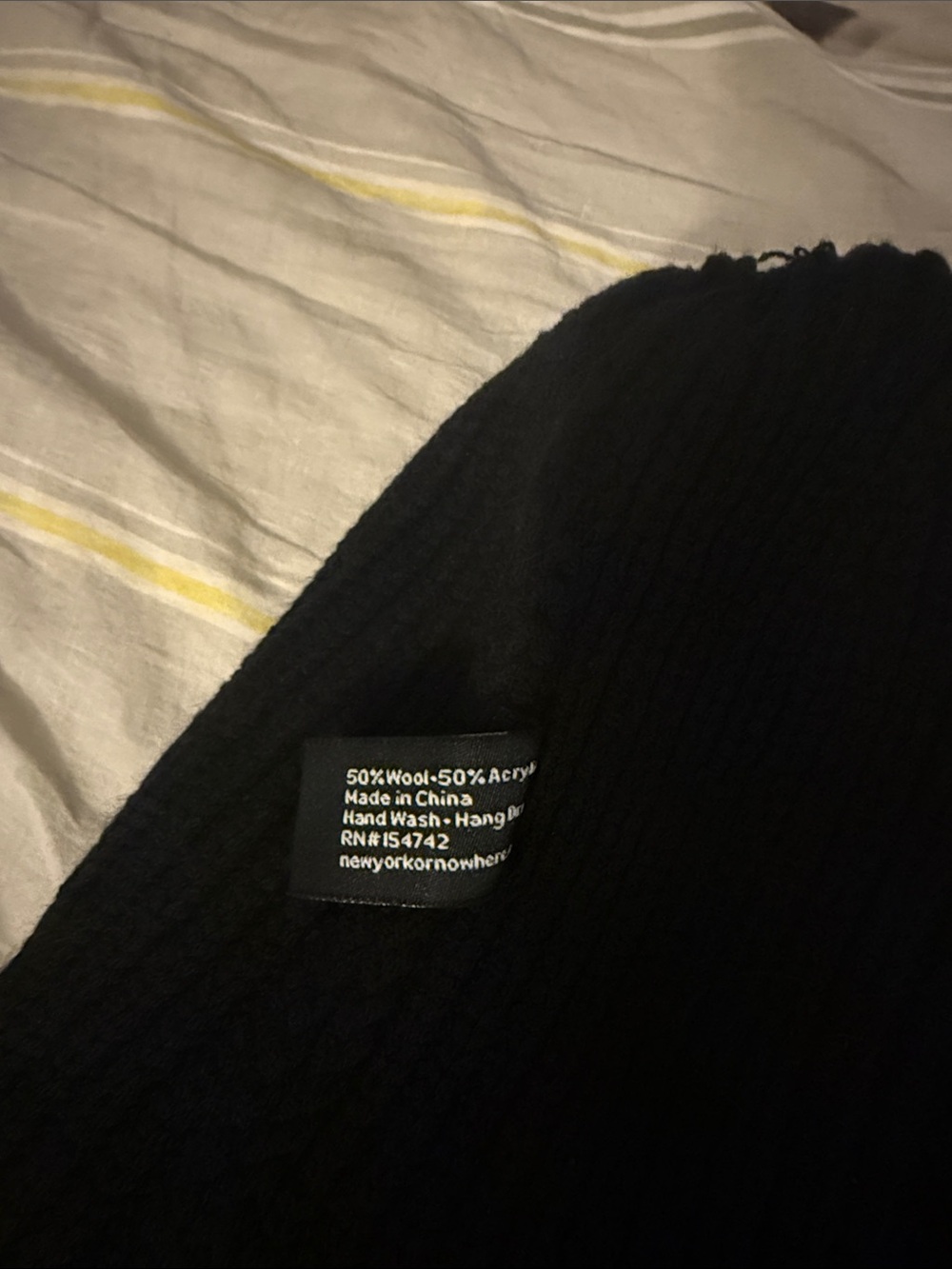 New York or Nowhere NYON Beanie Black Wool Blend Ribbed MOTTO CHUNKY Beanie - Picture 4 of 4